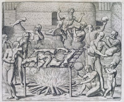 Cannibal Feast, engraved by Theodor de Bry by John White